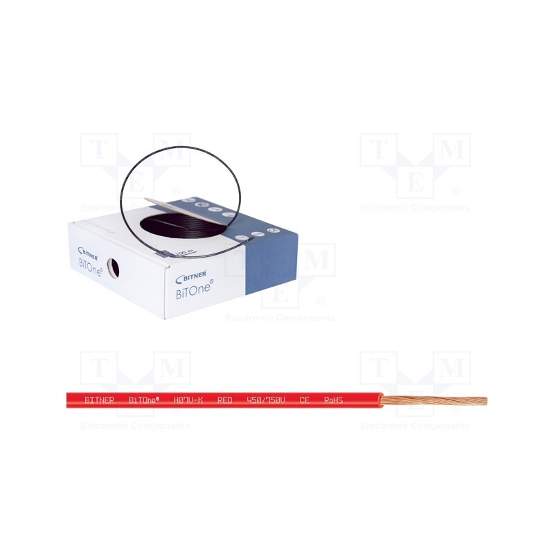 5 m x BITNER - IG2003.05 - Wire, BiTOne,H07V-K, stranded, Cu, 6mm2, PVC, red, 450V,750V, 100m