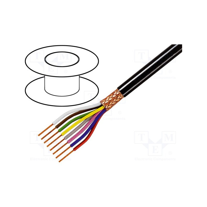 5 m x TASKER - C8025 - Wire, 8x0.25mm2, shielded,braid made of copper wires, black, 49V