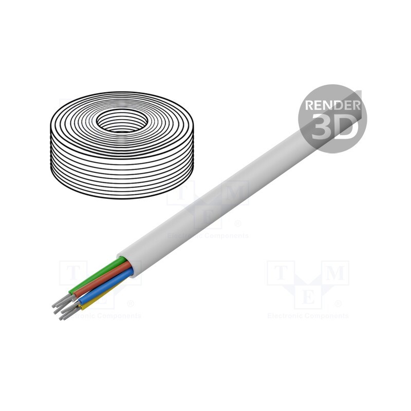 5 m x TECHNOKABEL - 0224 004 01 - Wire, SCYY, 6x0.22mm2, round, stranded, Cu,tinned, PVC, white, 150V