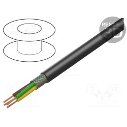5 m x TECHNOKABEL - 0112 134 05 - Wire, LiY-CY, 4x0.34mm2, shielded,tinned copper braid, PVC, black