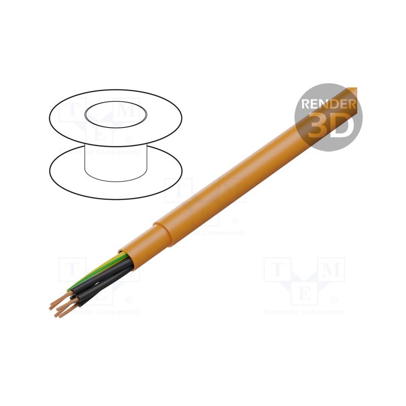 5 m x HELUKABEL - 22018 - Wire, PUR-ORANGE-JZ, 5G1.5mm2, unshielded, 300V,500V, Cu, stranded