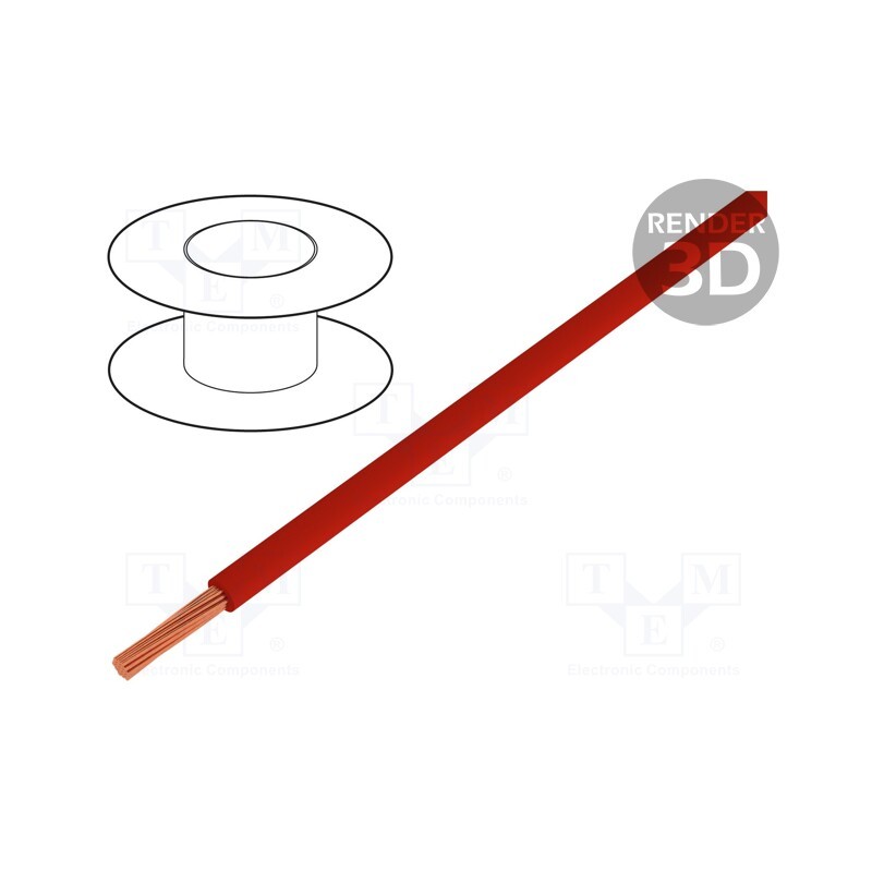 5 m x HELUKABEL - 64095 - Wire, H05V2-K, stranded, Cu, 0.75mm2, 20AWG, PVC, red, 300V,500V