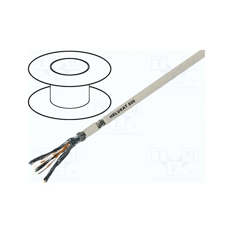 5 m x HELUKABEL - 80294 - Wire, HELUKAT® 600,S/FTP, 4x2x26AWG, 7, stranded, Cu, FRNC, grey