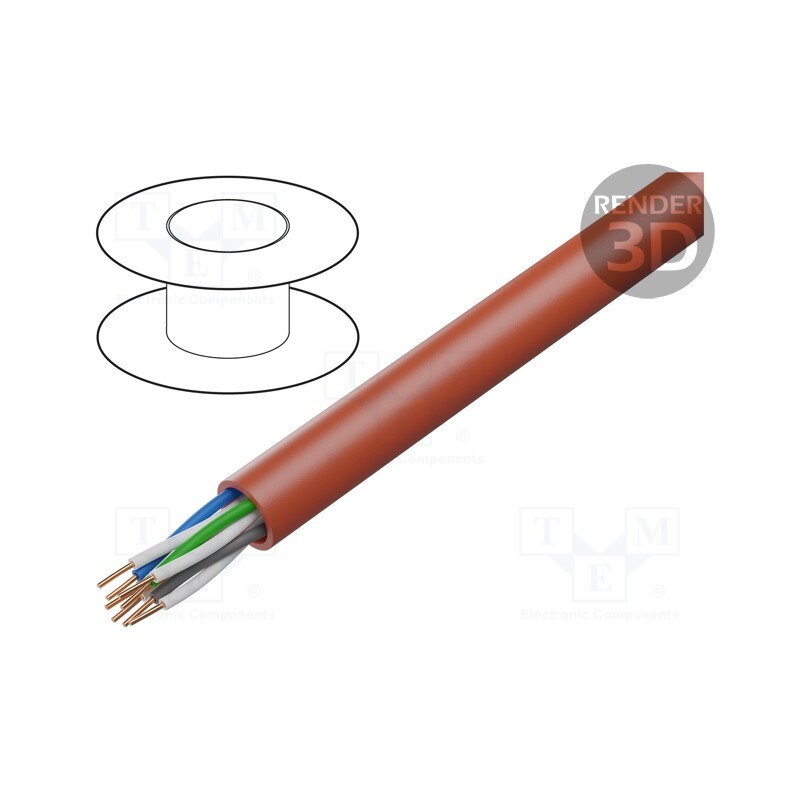 5 m x TECHNOKABEL - 0381 023 23 - Wire: control cable, YnTKSY, 3x2x1mm, Insulation: PVC, Colour: red