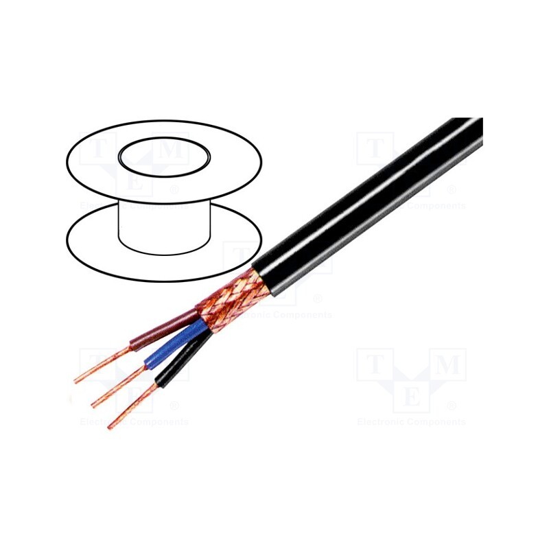 5 m x TASKER - C3035 - Wire, 3x0.35mm2, shielded,braid made of copper wires, black, 49V