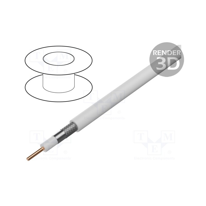 5 m x DIGITUS - DK-RG6-5 - Wire: coaxial, RG6, solid, Cu, PVC, white, 500m, Øcable: 7mm