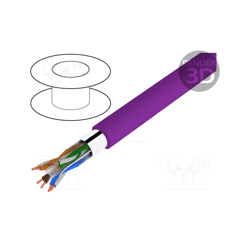 5 m x DIGITUS - DK-1626-VH-5 - Wire, F/UTP, 4x2x23AWG, 6, solid, Cu, LSZH, violet, 500m, Øcable: 8mm