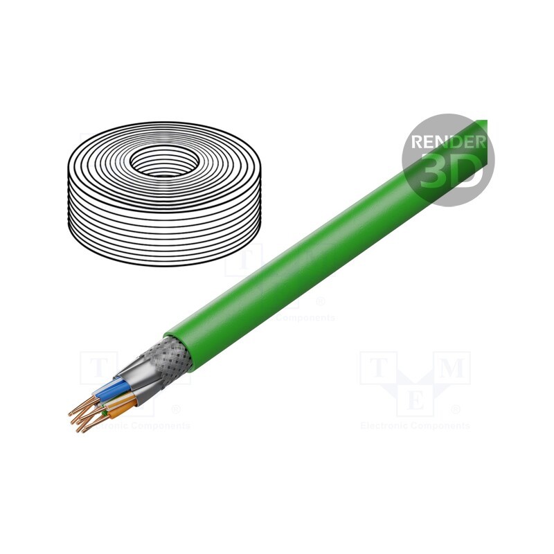 5 m x DIGITUS - DK-1843-VH-5 - Wire, S/FTP, 4x2x22AWG, Cat 8.2, solid, Cu, LSZH, green, 500m