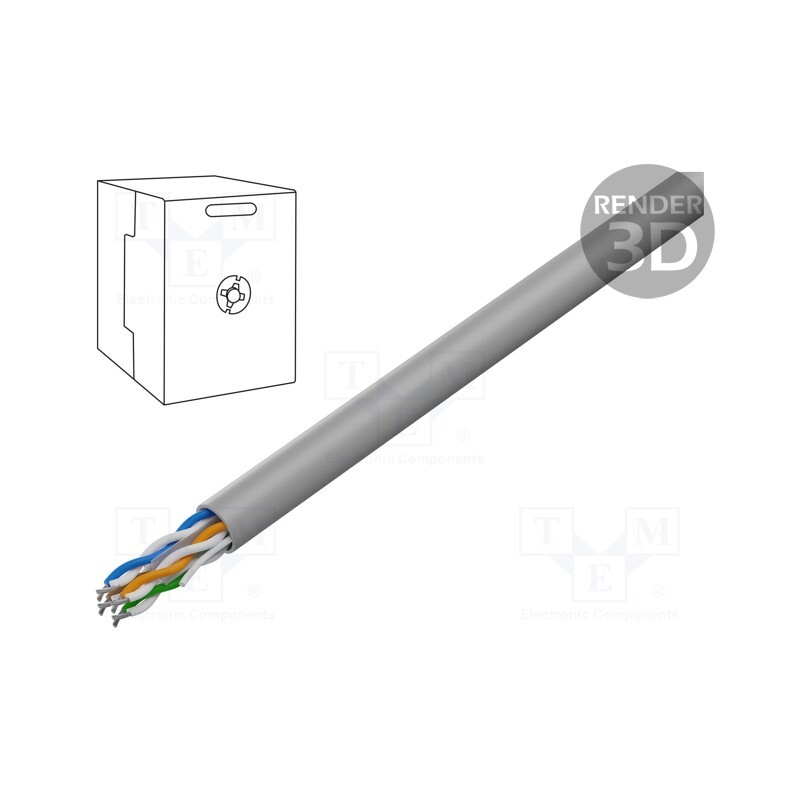 5 m x GEMBIRD - UPC-6004SE-L - Wire, U/UTP, 4x2x24AWG, 6, stranded, CCA, PVC, grey, 305m, Øcable: 6mm
