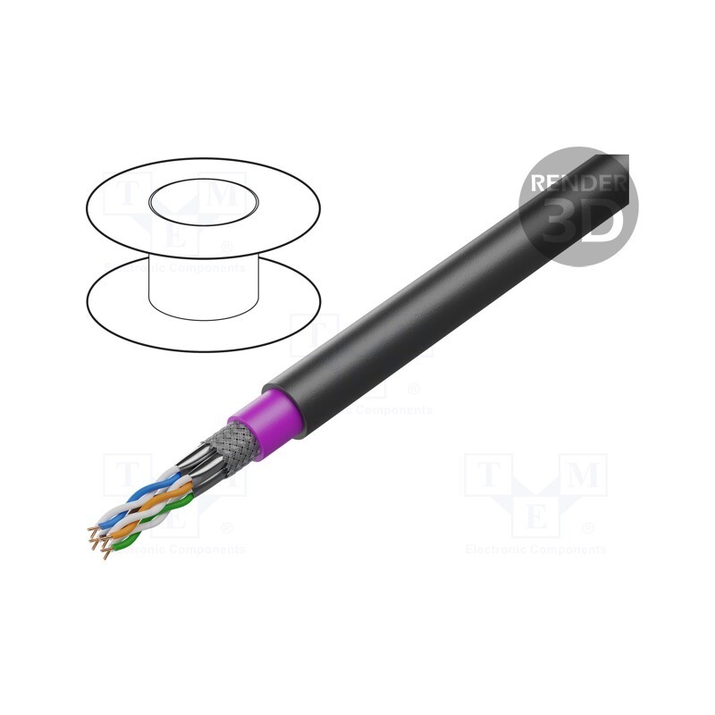 5 m x LOGILINK - CPV0084 - Wire, S/FTP, 4x2x23AWG, 7, solid, OFC, PE, black, 500m, Øcable: 8.6mm