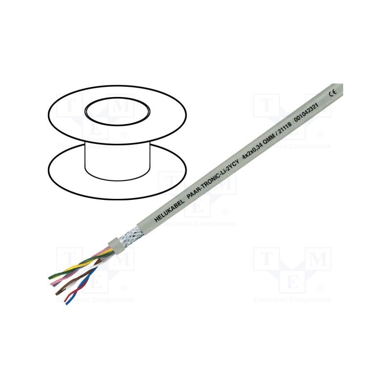 5 m x HELUKABEL - 21113 - Wire, PAAR-TRONIC Li-2YCY, 4x2x0.22mm2, PE, grey, 250V, CPR: Eca
