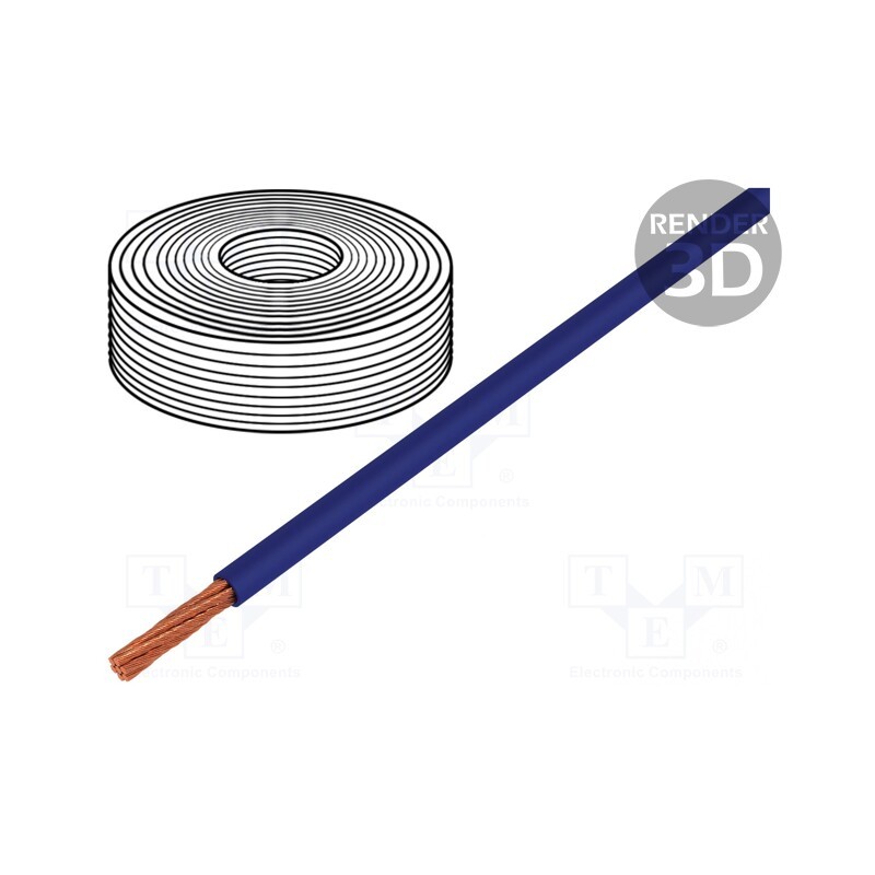 5 m x HELUKABEL - 15115 - Wire, LifY, 1x6mm2, stranded, Cu, PVC, blue, 450V,750V, -15÷80°C