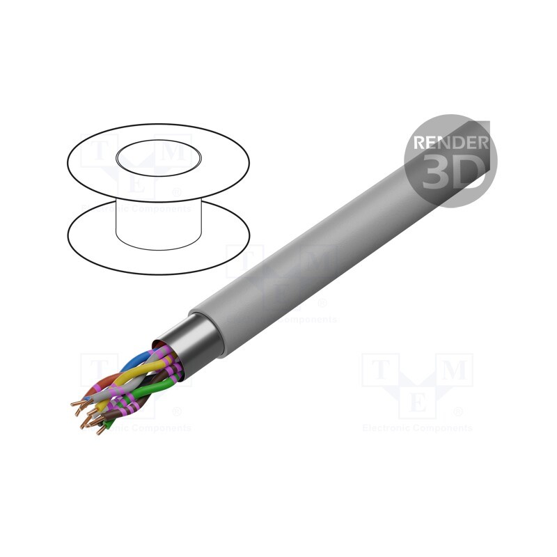 5 m x LAPP - 34191 - Wire, JE-Y(ST)Y÷BD, 4x2x0.5mm, shielded,Al-PET foil, PVC, grey