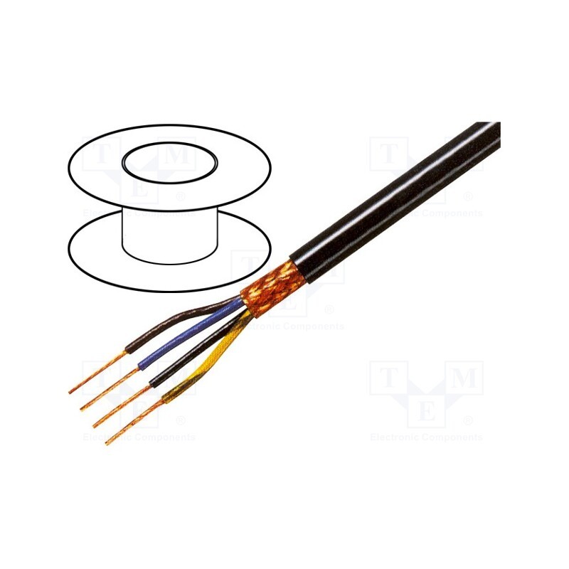 5 m x TASKER - C4025 - Wire, 4x0.25mm2, shielded,braid made of copper wires, black, 49V