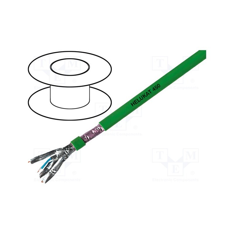 5 m x HELUKABEL - 82501 - Wire, HELUKAT® 450,S/FTP, 4x2x24AWG, 6, solid, Cu, FRNC, green