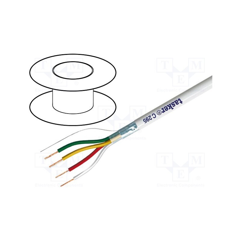 5 m x TASKER - C295 - Wire, 4x0.22mm2, shielded,Al-PET foil, PVC FirestoP®, white, 150V