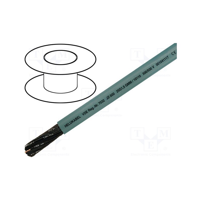 5 m x HELUKABEL - 10073 - Wire, JZ-500, 12x1mm2, unshielded, 300V,500V, Cu, stranded, grey