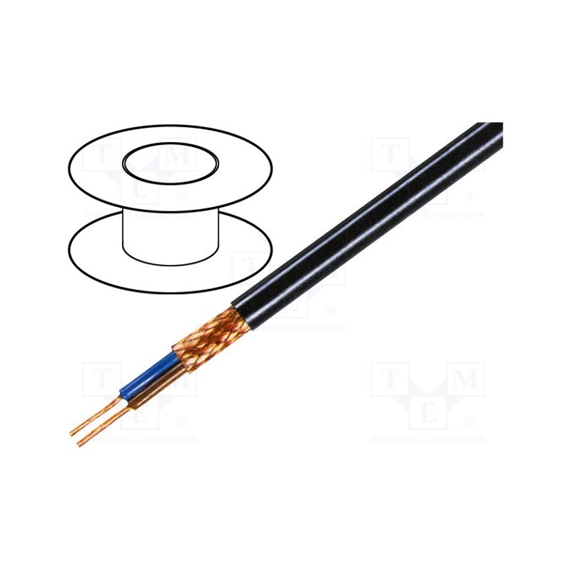 5 m x TASKER - C2100 - Wire, 2x1mm2, shielded,braid made of copper wires, black, 49V