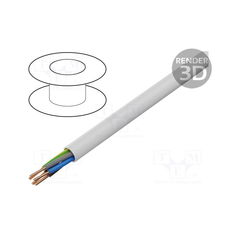 5 m x ELEKTROKABEL - EK-YDY-5X1.5 - Wire, YDY, 5G1.5mm2, round, solid, Cu, PVC, white, 450V,750V, 100m