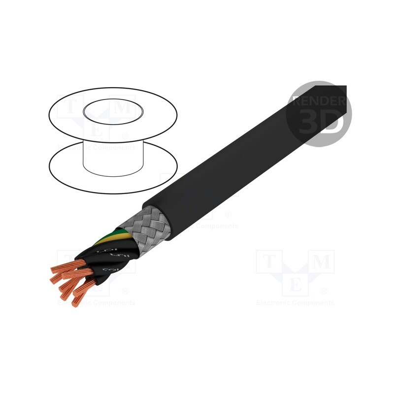 5 m x HELUKABEL - 11491 - Wire, JZ-600-Y-CY, 4G0.75mm2, shielded,tinned copper braid, PVC