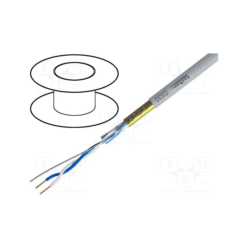 5 m x TASKER - C530 - Wire, 1x2x22AWG, LonWorks,outdoor, solid, Cu, LSZH, grey, 100m