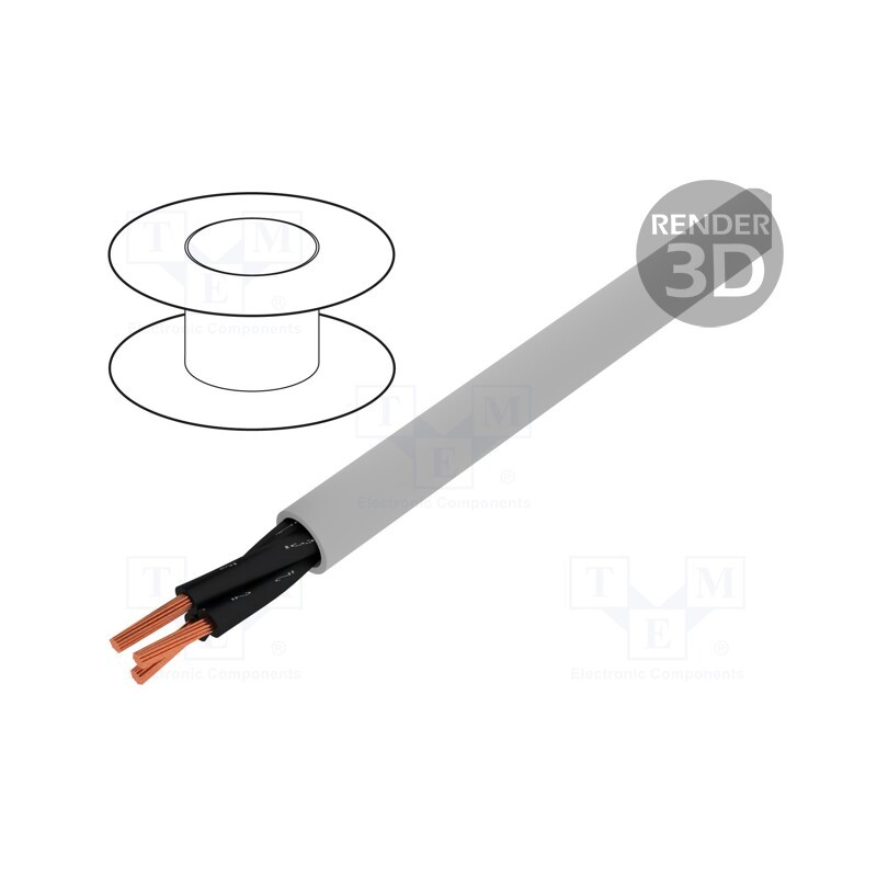 5 m x HELUKABEL - 10003 - Wire, JZ-500, 3x0.5mm2, unshielded, 300V,500V, Cu, stranded, grey