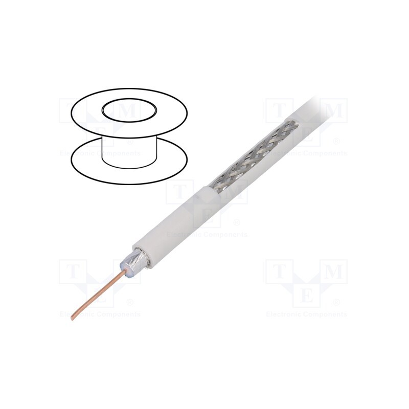 5 m x TELESTE - S677WVCU - Wire: coaxial, RG6, solid, Cu, PVC, white, 100m, Øcable: 6.91mm