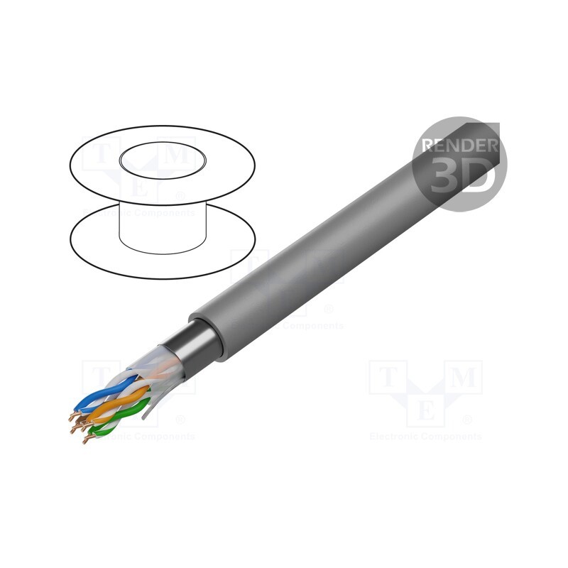 5 m x BELDEN - 1633ENH.00305 - Wire, F/UTP, 4x2x24AWG, 5e, solid, Cu, LSZH, grey, 305m, Øcable: 6mm