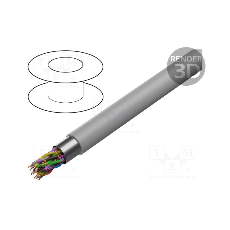 5 m x LAPP - 34192 - Wire, JE-Y(ST)Y÷BD, 8x2x0.5mm, shielded,Al-PET foil, PVC, grey
