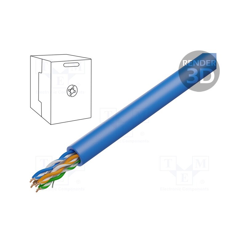 5 m x BELDEN - 7965E.01A305 - Wire, U/UTP, 4x2x23AWG, 6, solid, Cu, PVC, blue, 305m, Øcable: 6.2mm