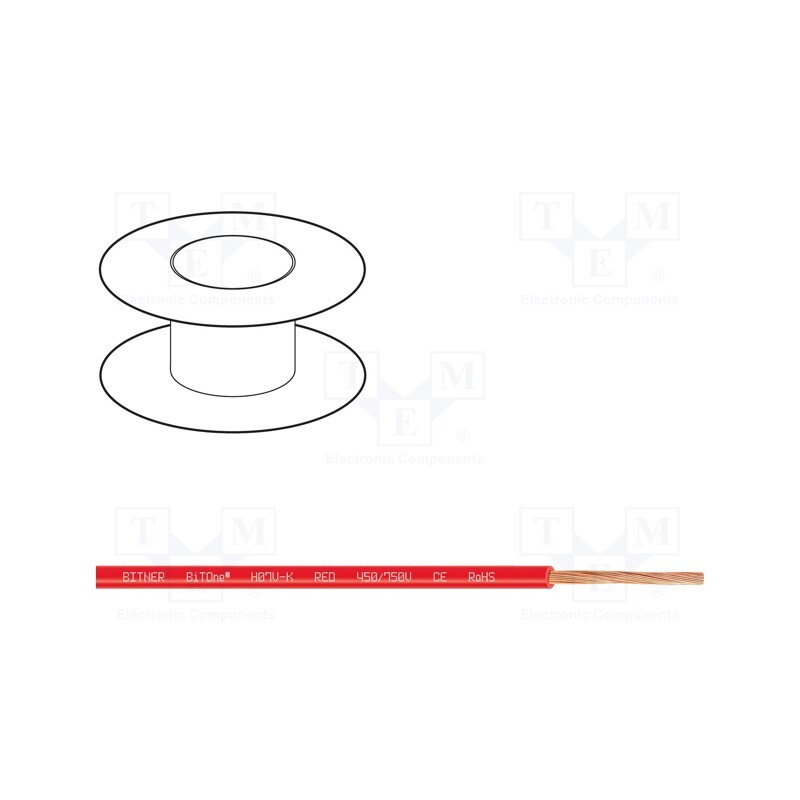 5 m x BITNER - IG2004.05 - Wire, BiTOne,H07V-K, stranded, Cu, 10mm2, PVC, red, 450V,750V, 100m
