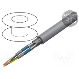5 m x HELUKABEL - 21065 - Wire, LiYCY-CY, 2x2x0.14mm2, PVC, grey, 350V, flame retardant