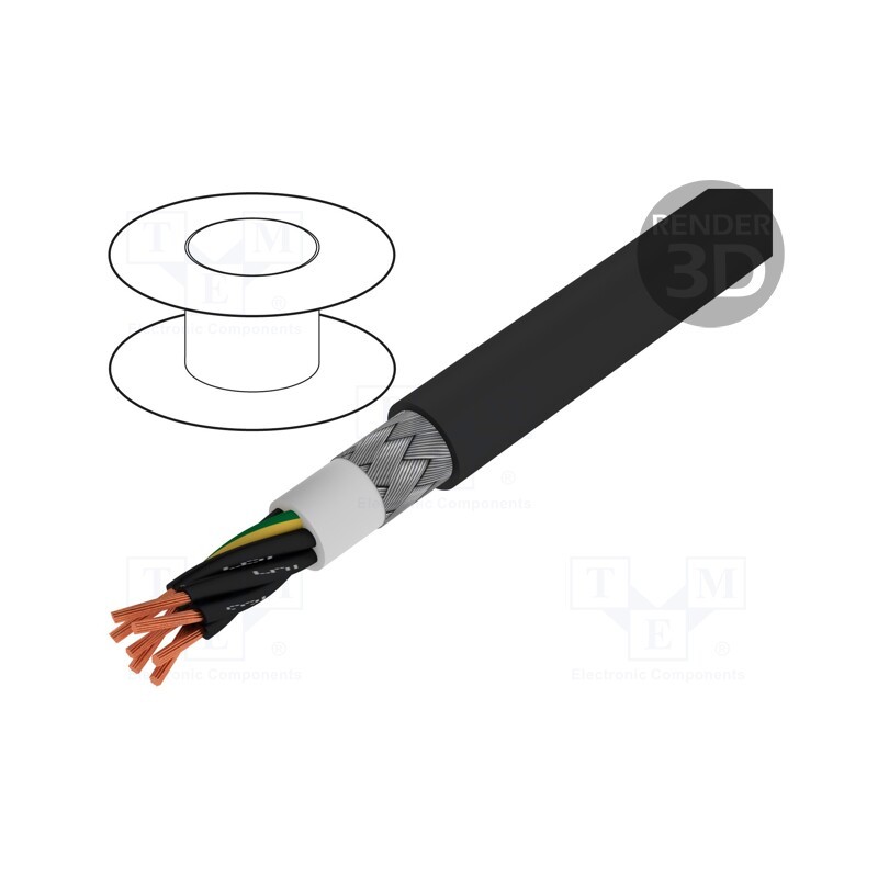 5 m x BITNER - S66612 - Wire, BiT 1000 CY FR, 4G1.5mm2, shielded,tinned copper braid