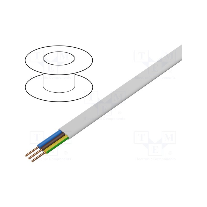 5 m x ELEKTROKABEL - EK-YDYP-3X6 - Wire, YDY, 3G6mm2, flat, solid, Cu, PVC, white, 450V,750V, 100m