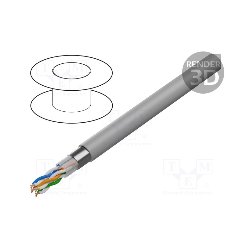 5 m x HELUKABEL - 802173 - Wire, F/UTP,HELUKAT® 200, 4x2x26AWG, stranded, Cu, PVC, grey, 5.4mm