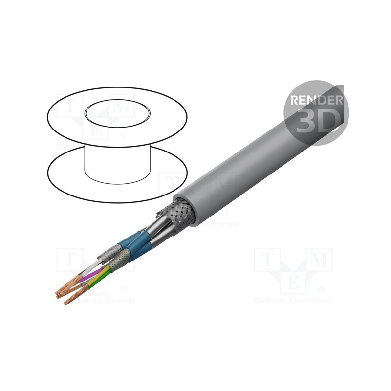 5 m x HELUKABEL - 21066 - Wire, LiYCY-CY, 3x2x0.14mm2, PVC, grey, 350V, flame retardant
