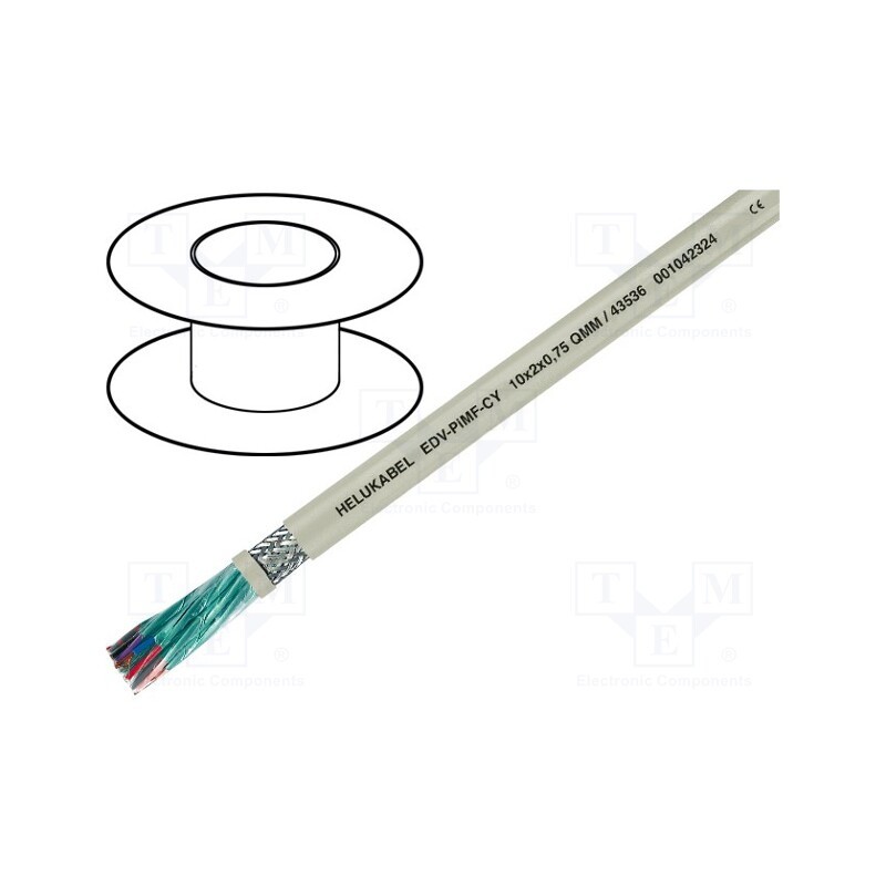 5 m x HELUKABEL - 43553 - Wire, Li-2Y-CY-PIMF, 2x2x0.5mm2, PVC, grey, 300V, CPR: Eca