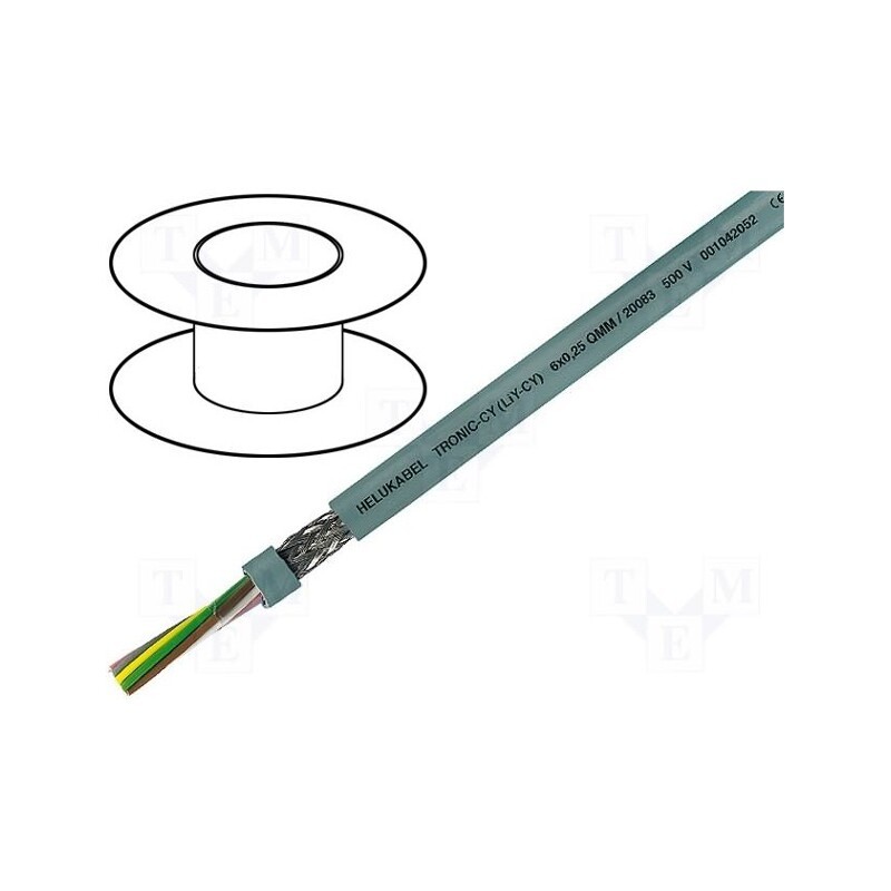 5 m x HELUKABEL - 20063 - Wire, LiY-CY, 12x0.34mm2, shielded,tinned copper braid, PVC, grey