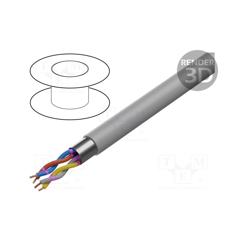 5 m x LAPP - 34190 - Wire, JE-Y(ST)Y÷BD, 2x2x0.5mm, shielded,Al-PET foil, PVC, grey