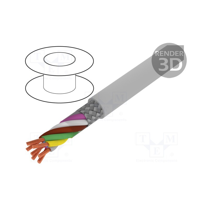5 m x BITNER - S30621 - Wire, BiT LiYCY, 8x0.75mm2, shielded,tinned copper braid, PVC