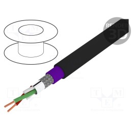 5 m x HELUKABEL - 82824 - Wire, 1x2x22AWG, for direct burial,PROFIBUS, solid, Cu, PE, black