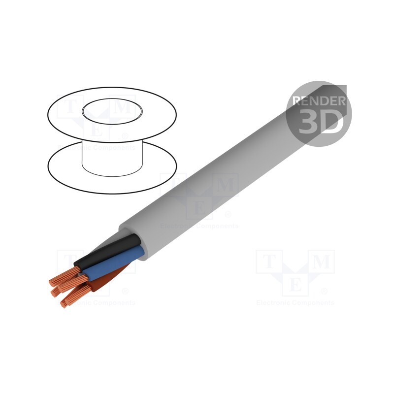 5 m x HELUKABEL - 11030 - Wire, OB-500, 4x0.75mm2, unshielded, 300V,500V, Cu, stranded, grey