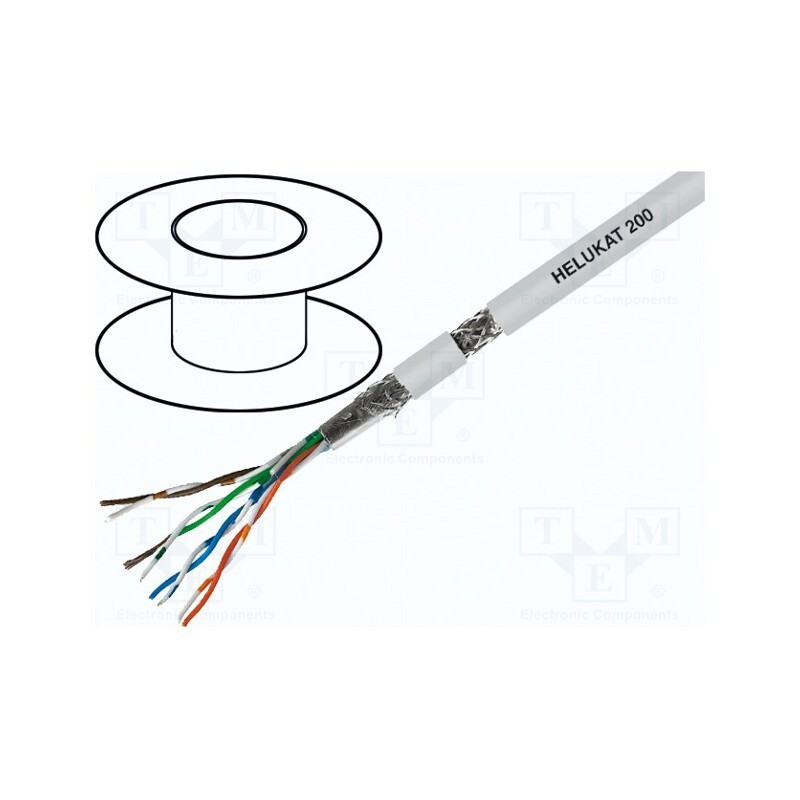 5 m x HELUKABEL - 81254 - Wire, HELUKAT® 200,SF/UTP, 4x2x26AWG, 5e, stranded, Cu, FRNC, grey