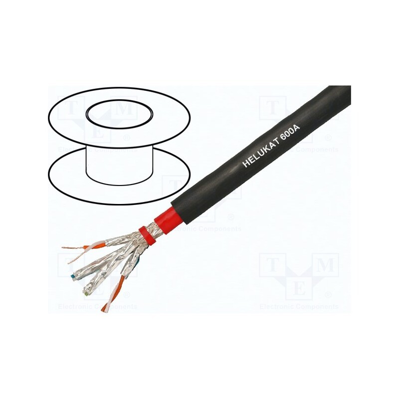 5 m x HELUKABEL - 801147 - Wire, HELUKAT® 600A,S/FTP, 4x2x23AWG, 7, solid, Cu, PVC, black, 100m