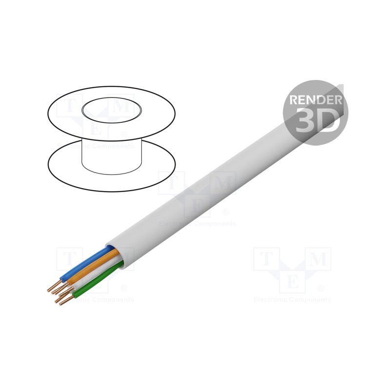 5 m x BITNER - TS0005 - Wire, YTKSY, 3x2x0.5mm, telecommunication, solid, Cu, PVC, white