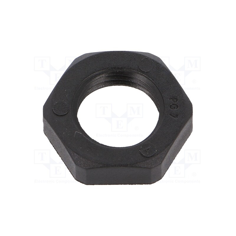 10 pcs x HUMMEL - 1.262.0701.11 - Nut, PG7, polyamide, Thk: 5mm, Spanner: 19mm, black, -40÷100°C