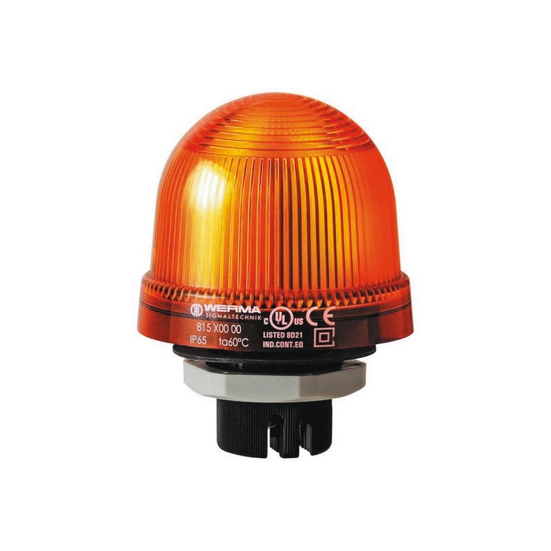 1 pcs - Werma EM 817 Series Yellow Flashing Beacon, 24 V dc, Panel Mount, Xenon Bulb, IP65