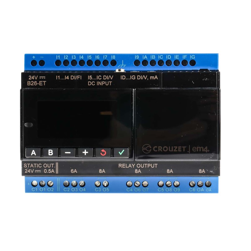 1 pcs - Crouzet em4 Series PLC CPU, PWM, Relay Output, 12 (Digital/Analogue), 4 (Digital)-Input, Analogue, Digital Input