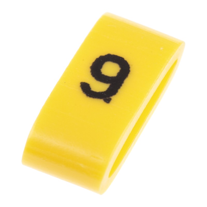 1 Bag of 500 - HellermannTyton Ovalgrip Slide On Cable Markers, Black on Yellow, Pre-printed '9', 2.5 - 6mm Cable