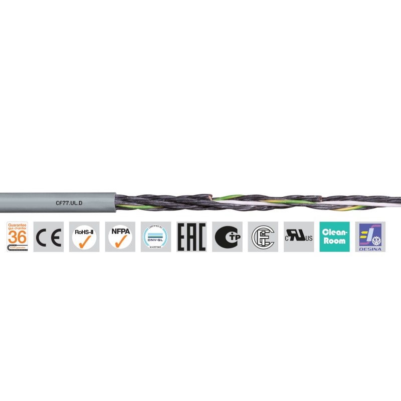 1 Reel of 100 M - Igus chainflex CF77.UL.D Control Cable, 3 Cores, 1.5 mm², Unscreened, 100m, Grey PUR Sheath, 15 AWG